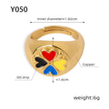 Gold Enamel Four Heart Clover Signet Ring Adjustable view 6
