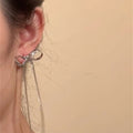 Silver Bow and Extra Long Chain Tassel Stud Earrings view 4