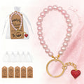 Pink Faux Pearl Wristlet Keychain Red Glitter Heart Charm view 1