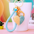Double Sided Pearl and Crystal Heart Keychains in Plain and Corded Options view 3