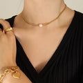 Gold Curb Chain Choker with Single Pearl or Color Bead view 4