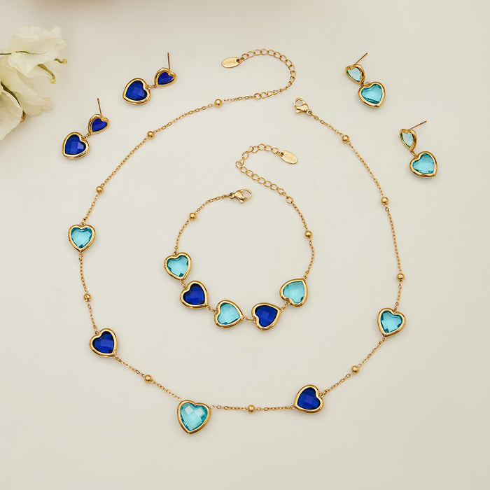 Faceted Glass Heart Earrings Necklaces Bracelets Gold Silver Multicolor