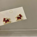 Gold Red Enamel CZ Rocking Horse Necklace Earring Set view 7