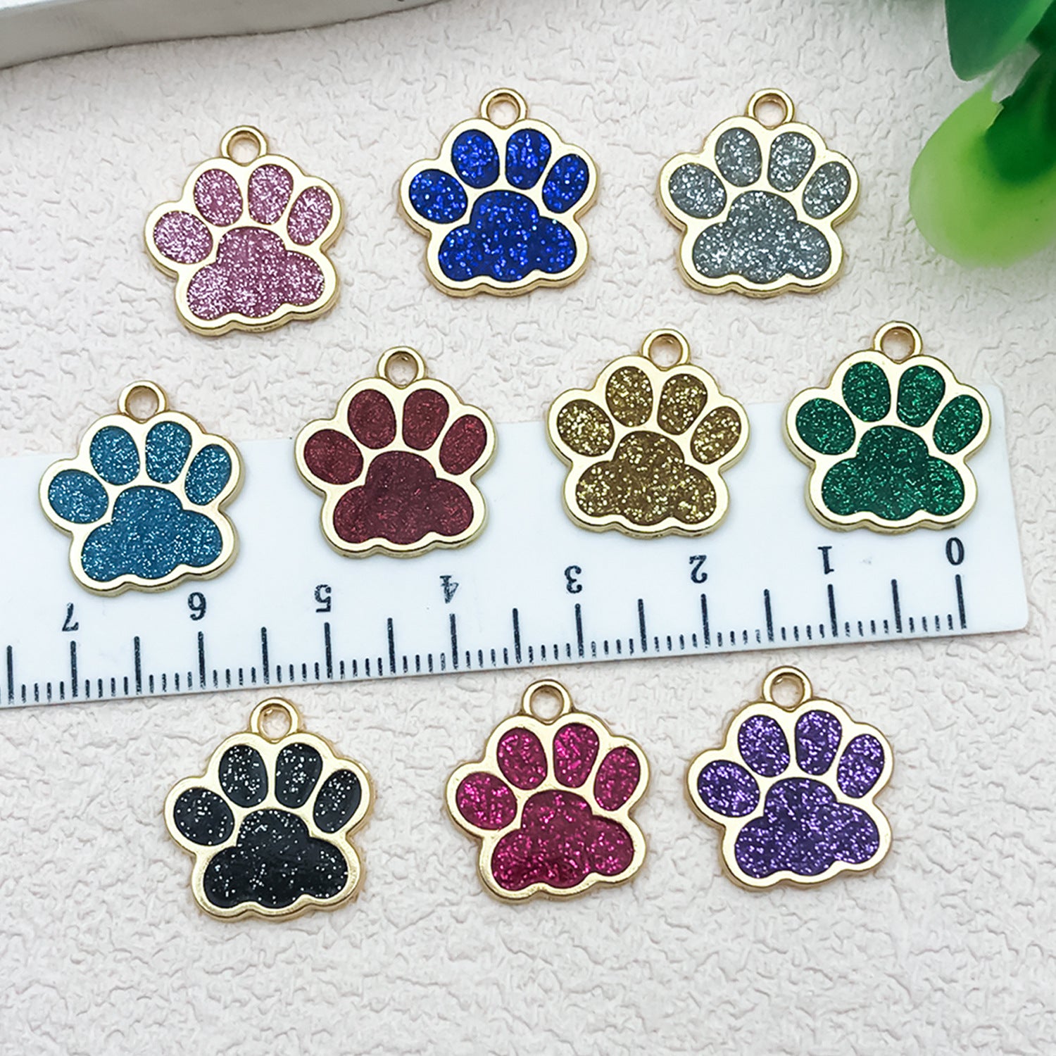 Glitter Enamel Zinc Alloy Dog Paw Print Charm Pendant for Pet Bracelet DIY