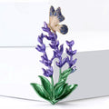 Butterfly on Flower Spike Enamel Brooch in Pink or Purple view 3