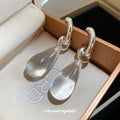 Silver Tone Clear Teardrop Dangle Statement Hoop Earrings view 3