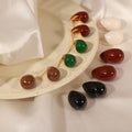 Color Enamel Teardrop Stud Earrings Copper Gold Post view 2