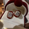 Red Square Stud Earrings With Clear Crystal Centers view 3