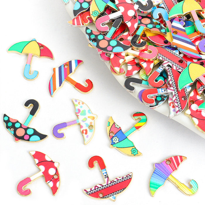 Colorful Umbrella Enamel Metal Jewelry Charms, 16 Designs