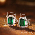 Green Emerald-Cut Solitaire Halo Stud Earrings In Silver Tone view 4