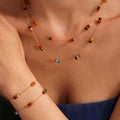 Gold Stainless Steel Multicolor Natural Stone Bead Necklace Bracelet view 1