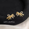 Gold Micro Pavé Crystal Rope Texture Bow Stud Earrings view 6