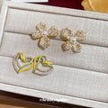 Gold Tone Crystal Flower And Colorful Heart Stud Earrings view 3