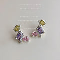 Silver Tone Olive Purple And Pink Geometric Stone Ear Climber Studs view 2