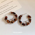 Leopard Fabric Wrapped Crystal C Hoop Earrings Jewelry Accessory view 3