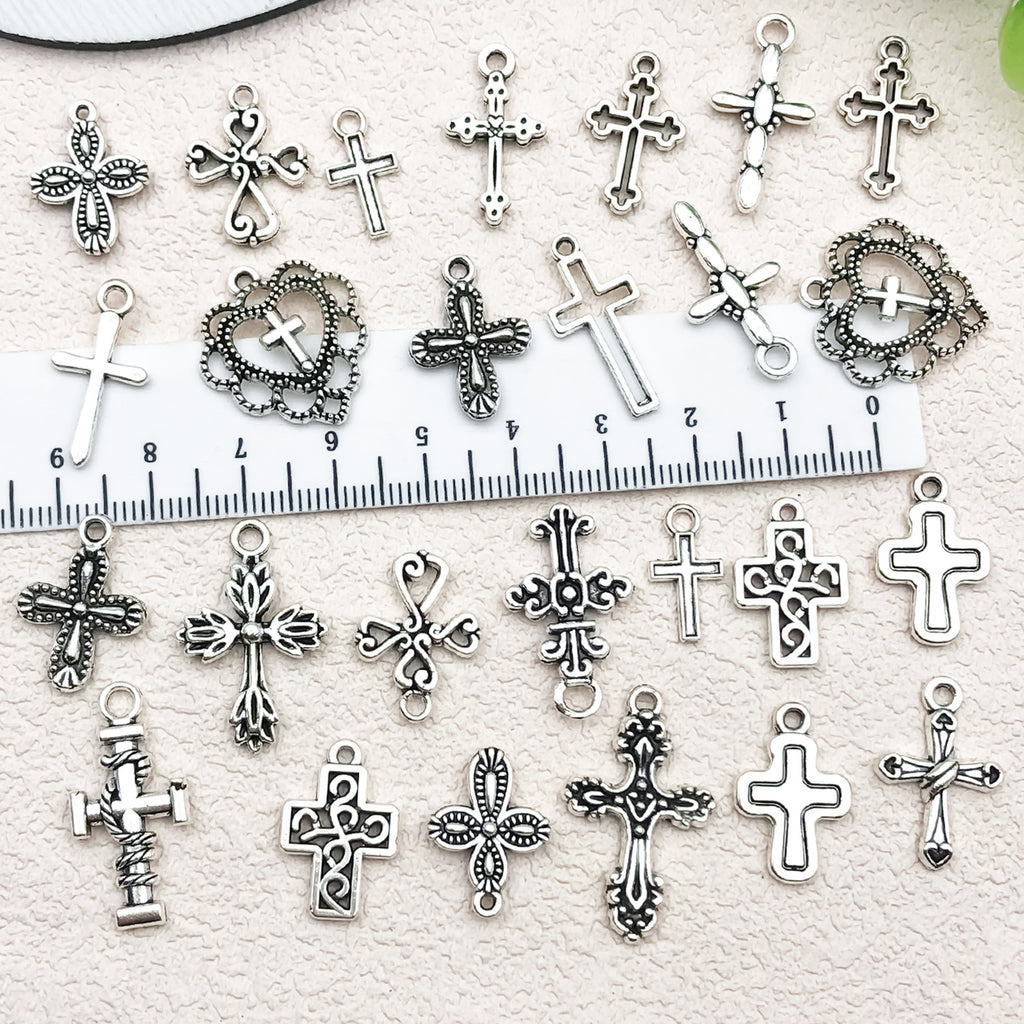 Antique Silver Zinc Alloy Cross Charm Pendant for DIY Necklace Earring Keychain Jewelry Making