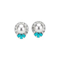 Silver Pearl Turquoise Teardrop Rhinestone Studs Bracelet Necklace view 5
