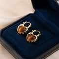 Brown Heart Tiger Eye Look Ornate Gold Hoop Earrings view 6