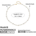 Pearl Clear Bead Station Necklace Gold Steel Models A B view 6