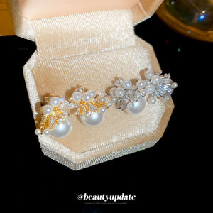 Gold and Silver Tone Pearl Firework Cluster Stud Earrings
