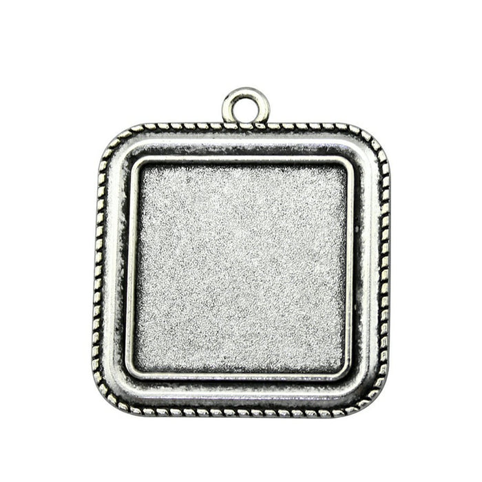 Square Cabochon Pendant Tray in Antique Silver Metal Finish