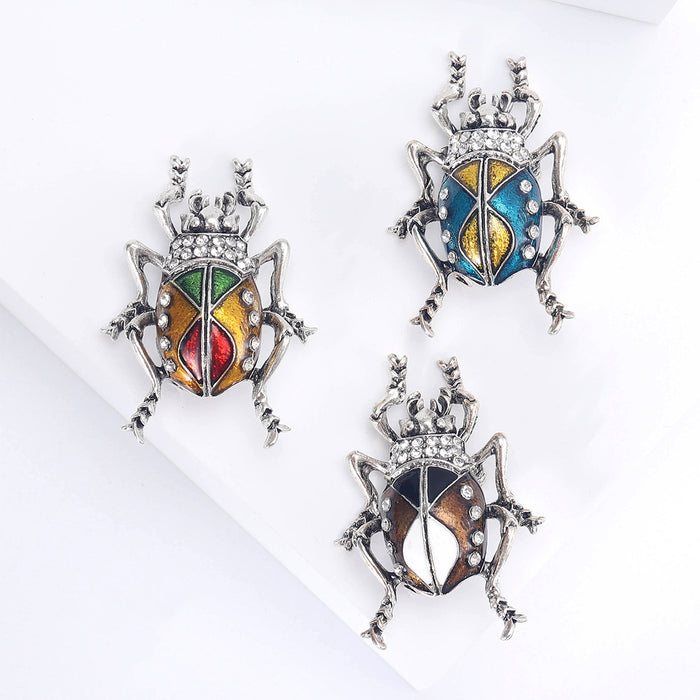 Shield Beetle Brooch With A Silver-Tone Beetle With A Striped Enamel Shield Body