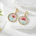 Gold Round Bezel Dried Flower Stone Chip Stud Earrings view 5