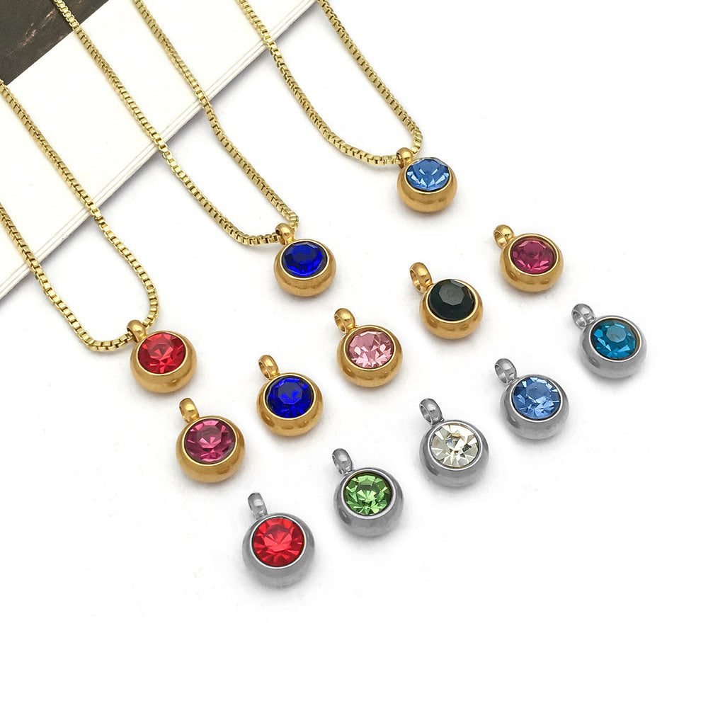 Stainless Steel Rhinestone Birthstone Charm Pendant for DIY Necklaces Bracelets