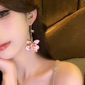Pink Flower Drop Earrings With Gold Tone Stems Jewelry view 3
