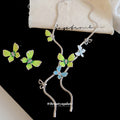 Green Enamel Butterfly Studs Silver Butterfly Necklace view 2