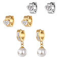Gold and Silver Tone Crystal Heart and Pearl Huggie Earrings view 5
