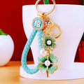 Pearl Double Clover Keychains with Fortune and Loose Heart Loop Options view 9