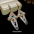 Crystal Beaded Chandelier Chain Fringe Hook Earrings view 2