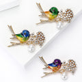 Enamel Bird Branch Pearl Rhinestone Brooch Three Colors view 3