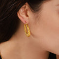 Sculpted Geometric Hoop Earrings in Gold and Silver Tone view 2