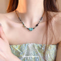 Brown Cord Turquoise Nugget Mixed Green Bead Necklace view 3