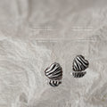 Black White Zebra Stripe Heart Stud Earrings Silver Rim view 1