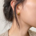Gold Tone X Stud Earrings With Brown Round Drops Matching Jewelry Pair view 2