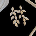 Textured Leaf Branch Drop Earrings in Gold and Silver Tones view 7