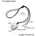 Leather Cord Long Pendant Necklace Heart Geometric Gold Steel view 6