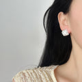 Square Crystal Bow Stud Earrings in Two Colors With Pale Silver-Tone Settings view 4