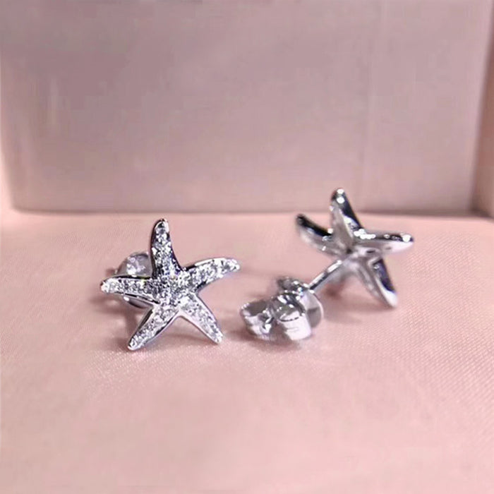 Rose Gold Silver Yellow Starfish Clear CZ Stud Earrings
