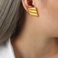 Three-Layer Wing Stud Earrings Gold Silver Two-Tone Stainless Steel view 2