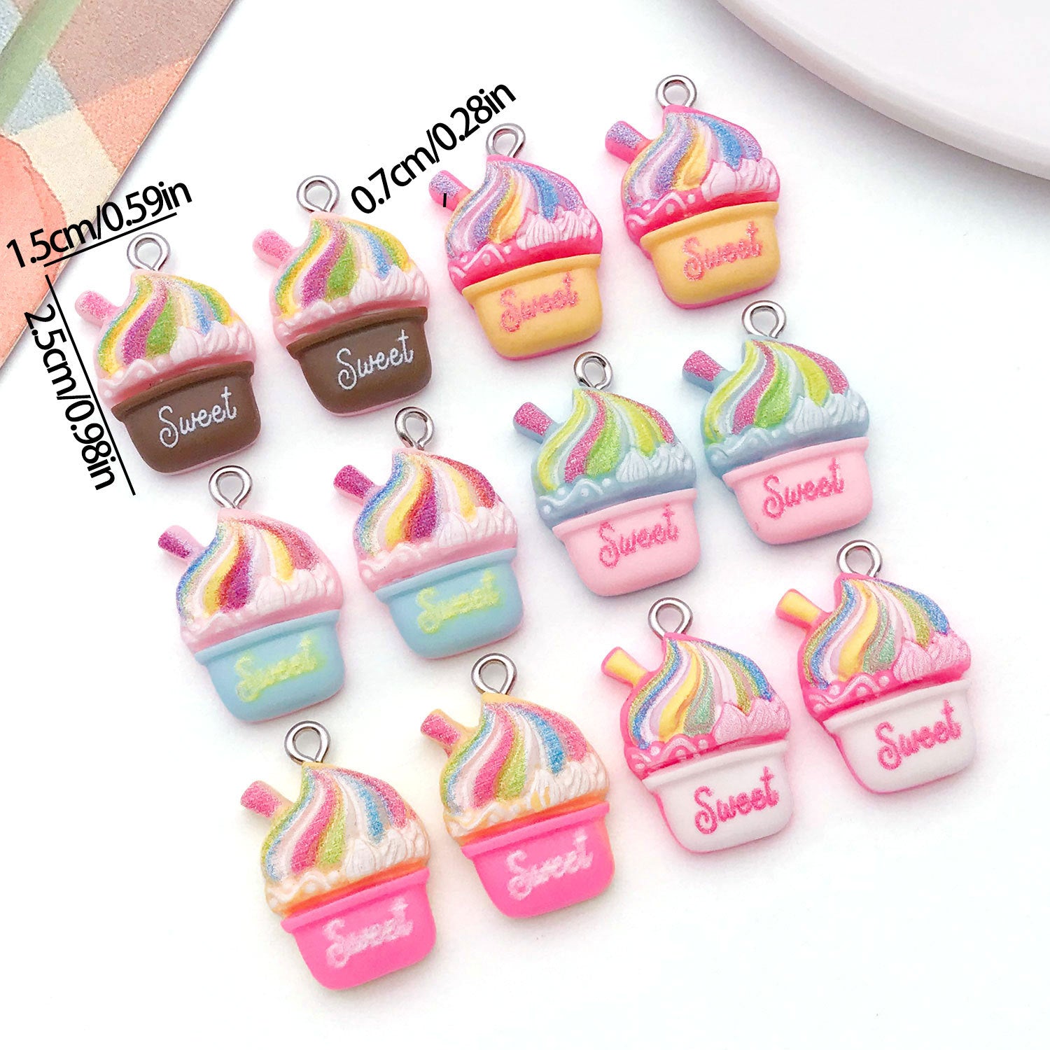 Resin Cartoon Milkshake Cake Ice Cream Charm Pendant for DIY Necklace Bracelet Earrings