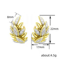 Gold Tone Two Color Wheat Leaf Stud Earrings view 3