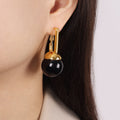 Gold Square Frame Ball Drop Earrings White Cream Black view 3