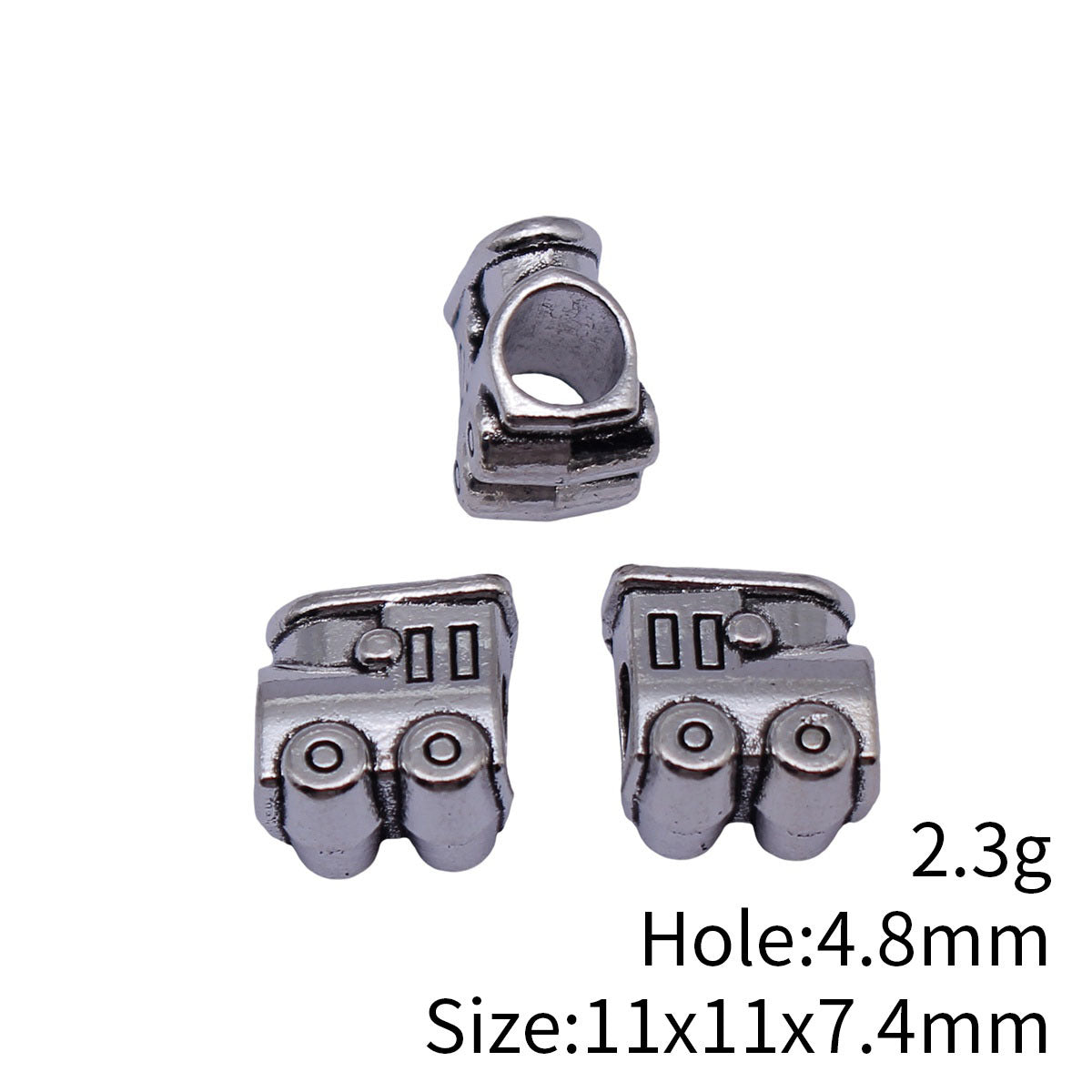 11x11x7.4mm 2.3g Antique Silver Zinc Alloy Train Large Hole Beads for Bracelet Jewelry Making