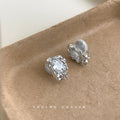 Silver Irregular Molten Frame Oval CZ Stud Clip Earrings view 6