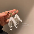 White Petal Branch Dangle Statement Earrings Pair Set view 1