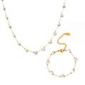 Gold Tone Imitation Pearl And White Stone Station Necklace Bracelet view 5